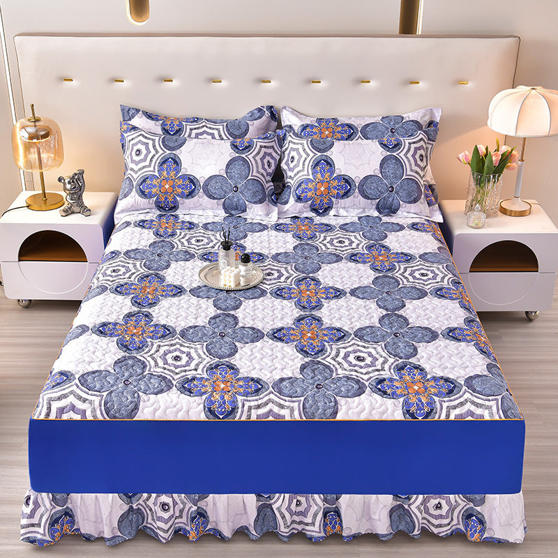 Lyocell Cotton Reactive Printed Quilted Bed Skirt - Calm Cloud Bedding